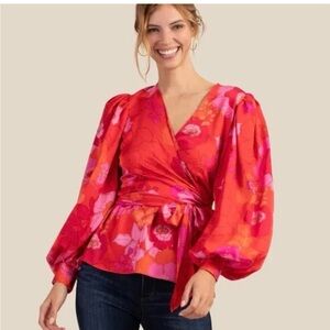 Trina Turk Vibrant Red and Pink Floral Blouse